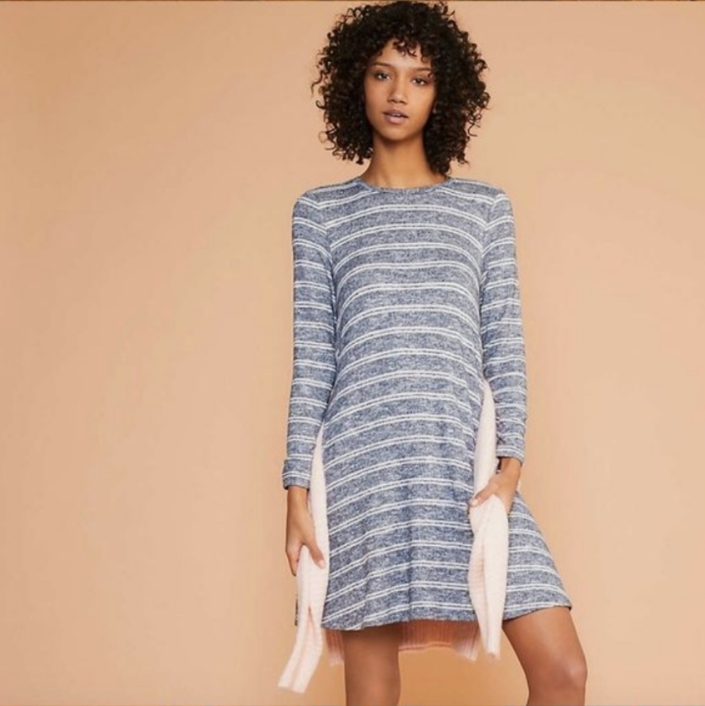Lou & Grey Dress. Grey with White Stripes. Long Sleeves.